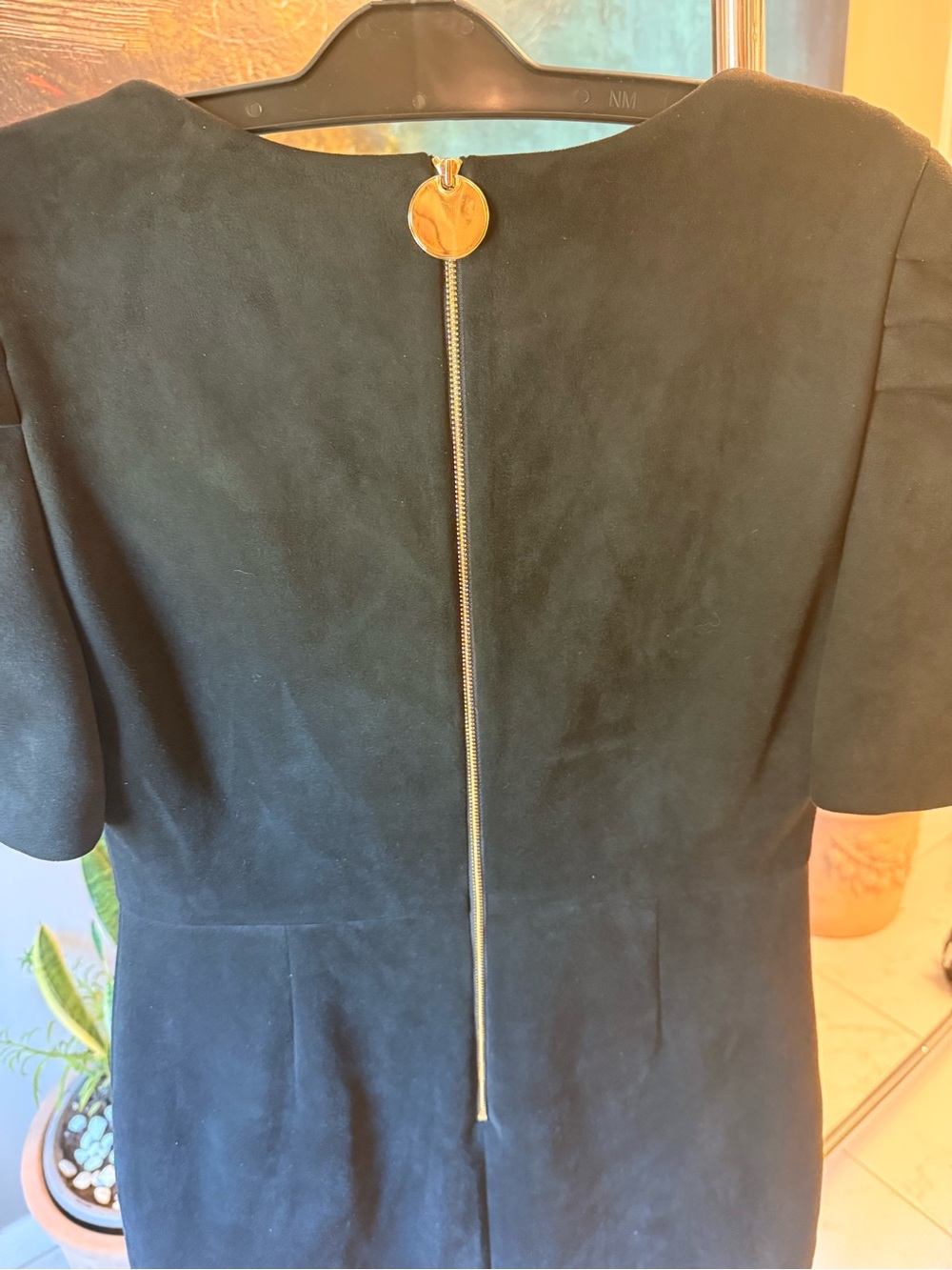 Calvin Klein Black Dress with Gold Zip-Back Accent